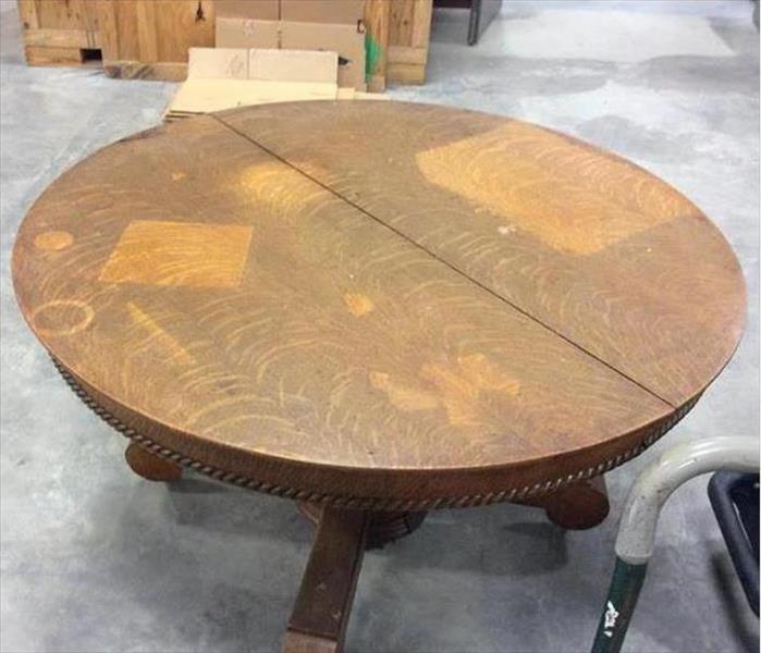 soot-covered oak circular table top